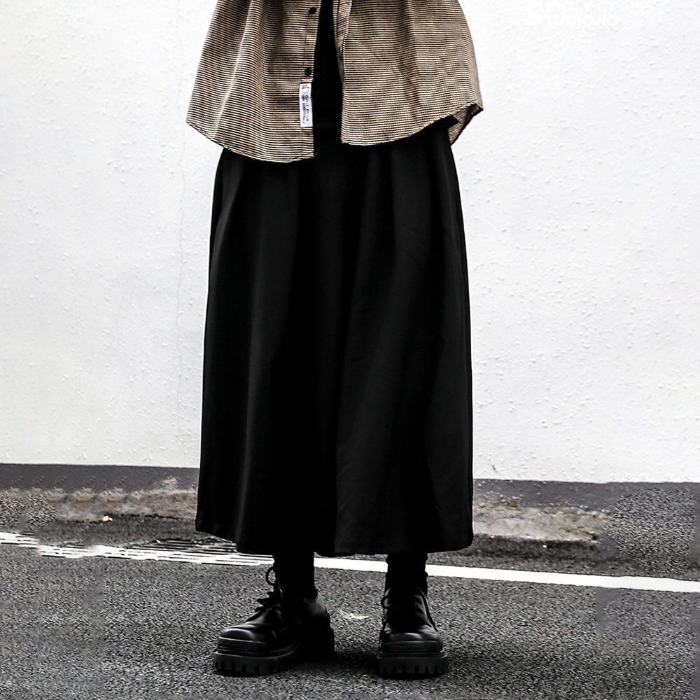 Street Fashion Couple - Dark Plain Couple Japanese Skirt Pants