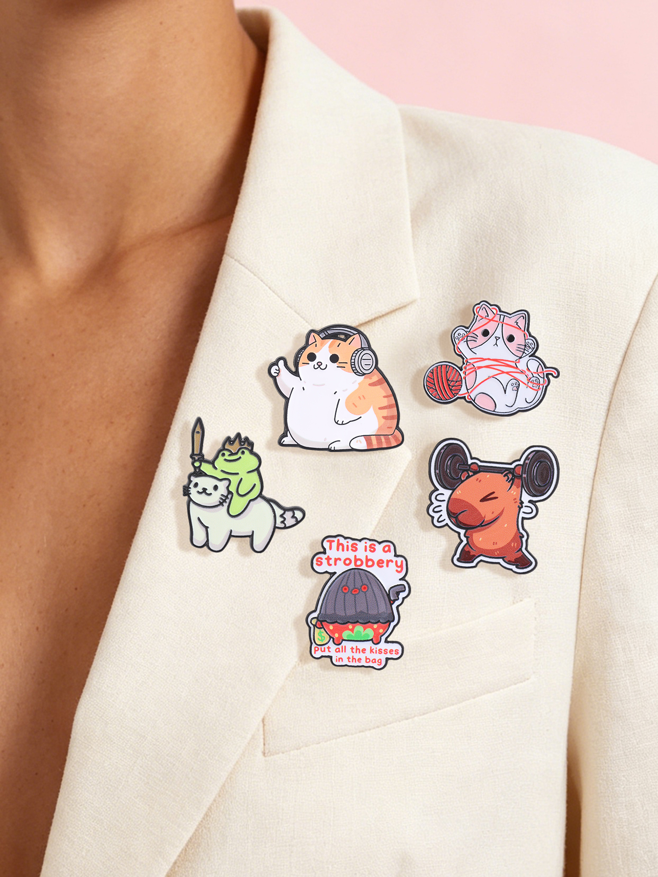 Street Fashion Theme - Orange and White Plush Cat Enamel
