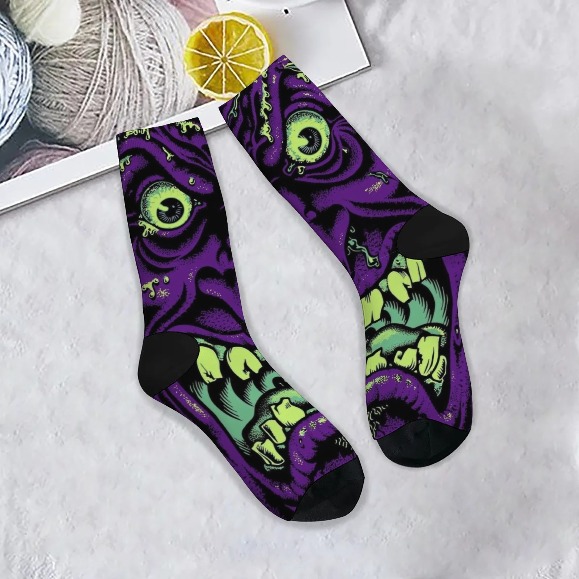 Street Fashion Theme - Vibrant Weird Monster Art Crew Socks