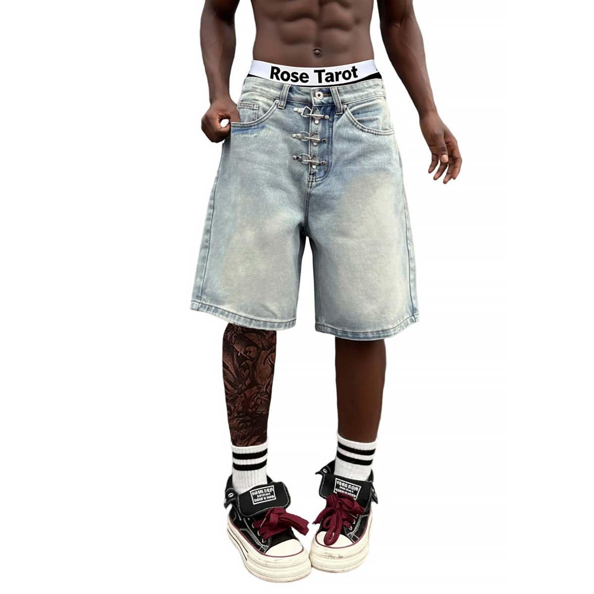 Metal Buckle Short Baggy Jeans - Street Fashion Jeans recension och pris
