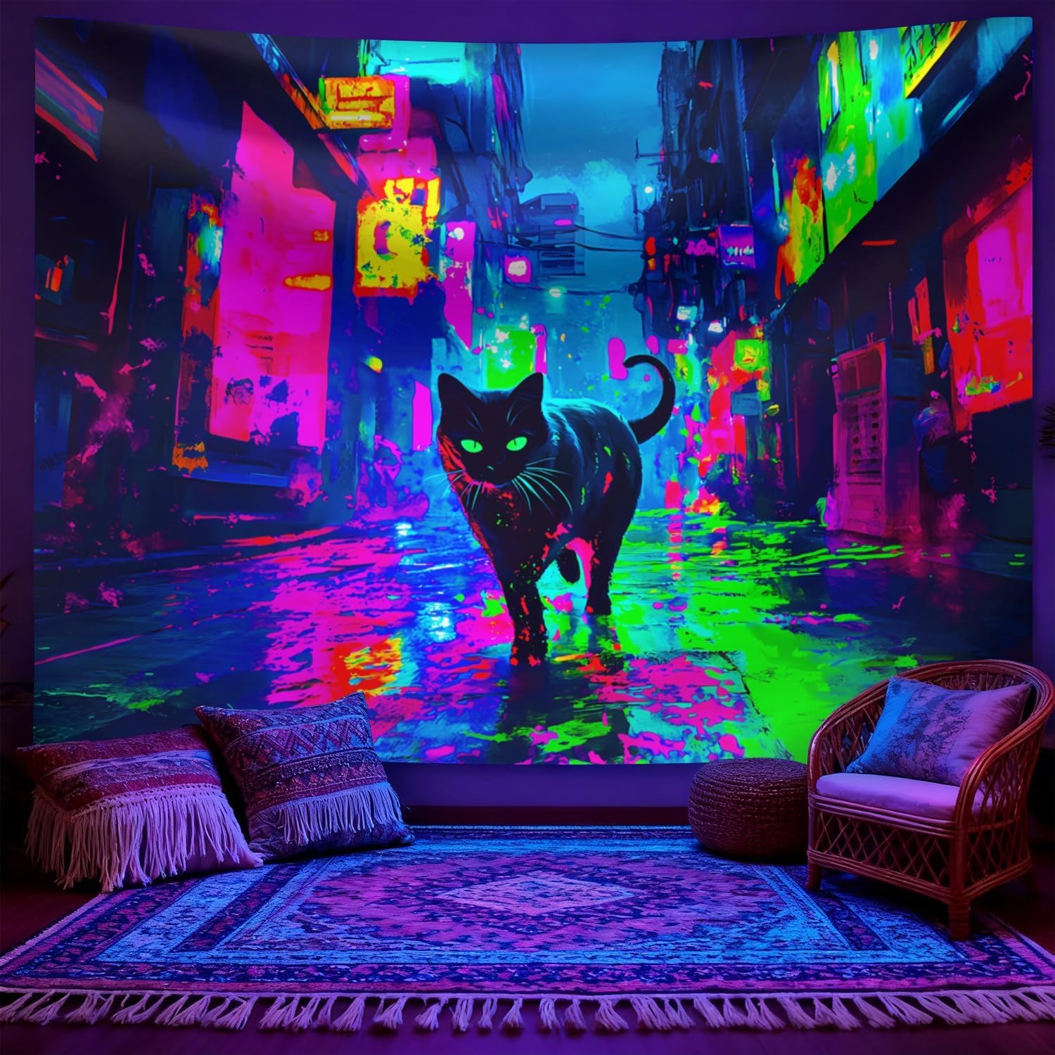 Cyberpunk Neon Cat Wall Tapest - Street Fashion Poster recension och pris