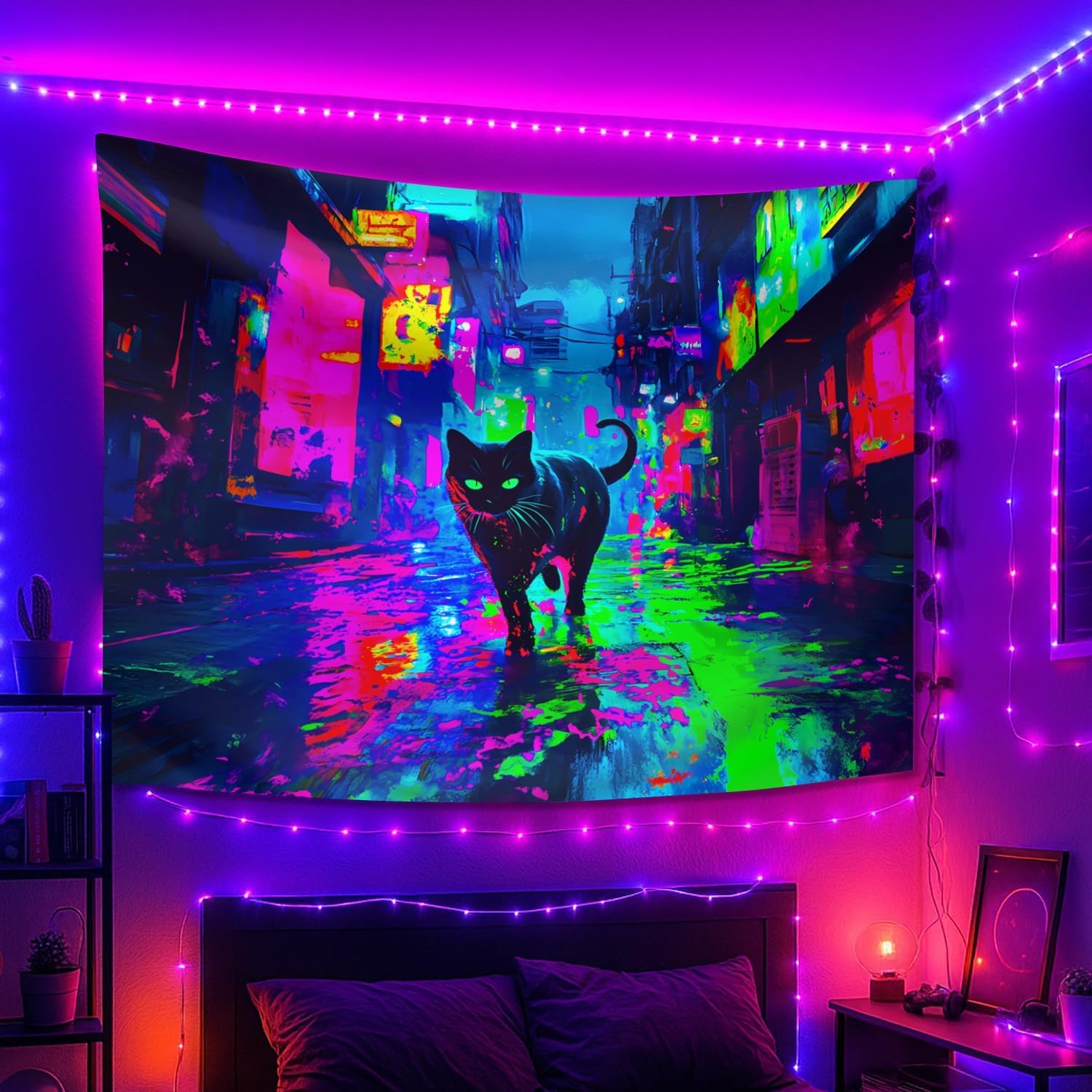 Cyberpunk Neon Cat Wall Tapest - Street Fashion Poster recension och pris