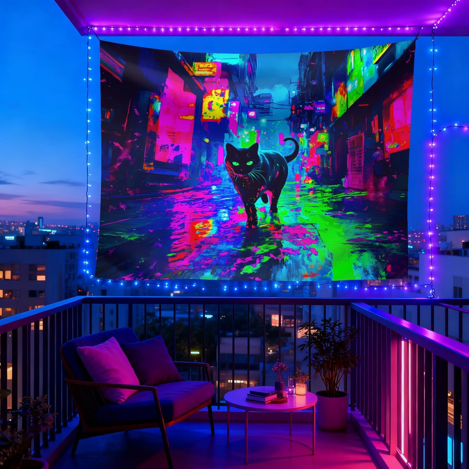 Cyberpunk Neon Cat Wall Tapest - Street Fashion Poster recension och pris