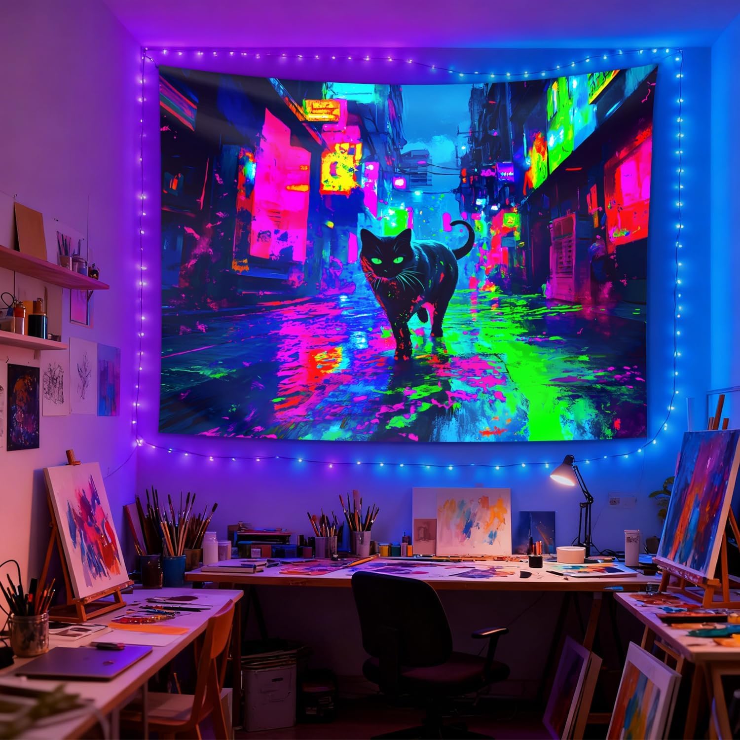 Cyberpunk Neon Cat Wall Tapest - Street Fashion Poster recension och pris