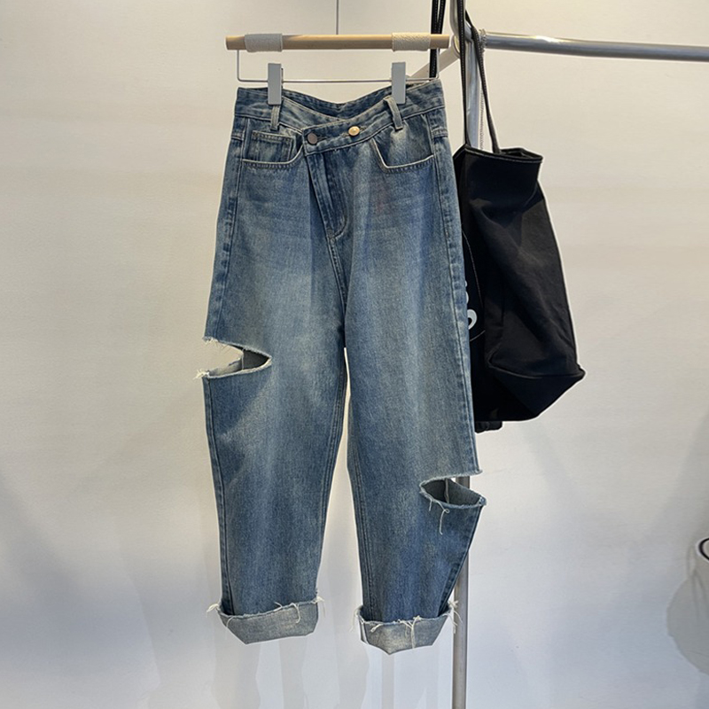 Summer Women Ripped Jeans High - Street Fashion Jeans recension och pris